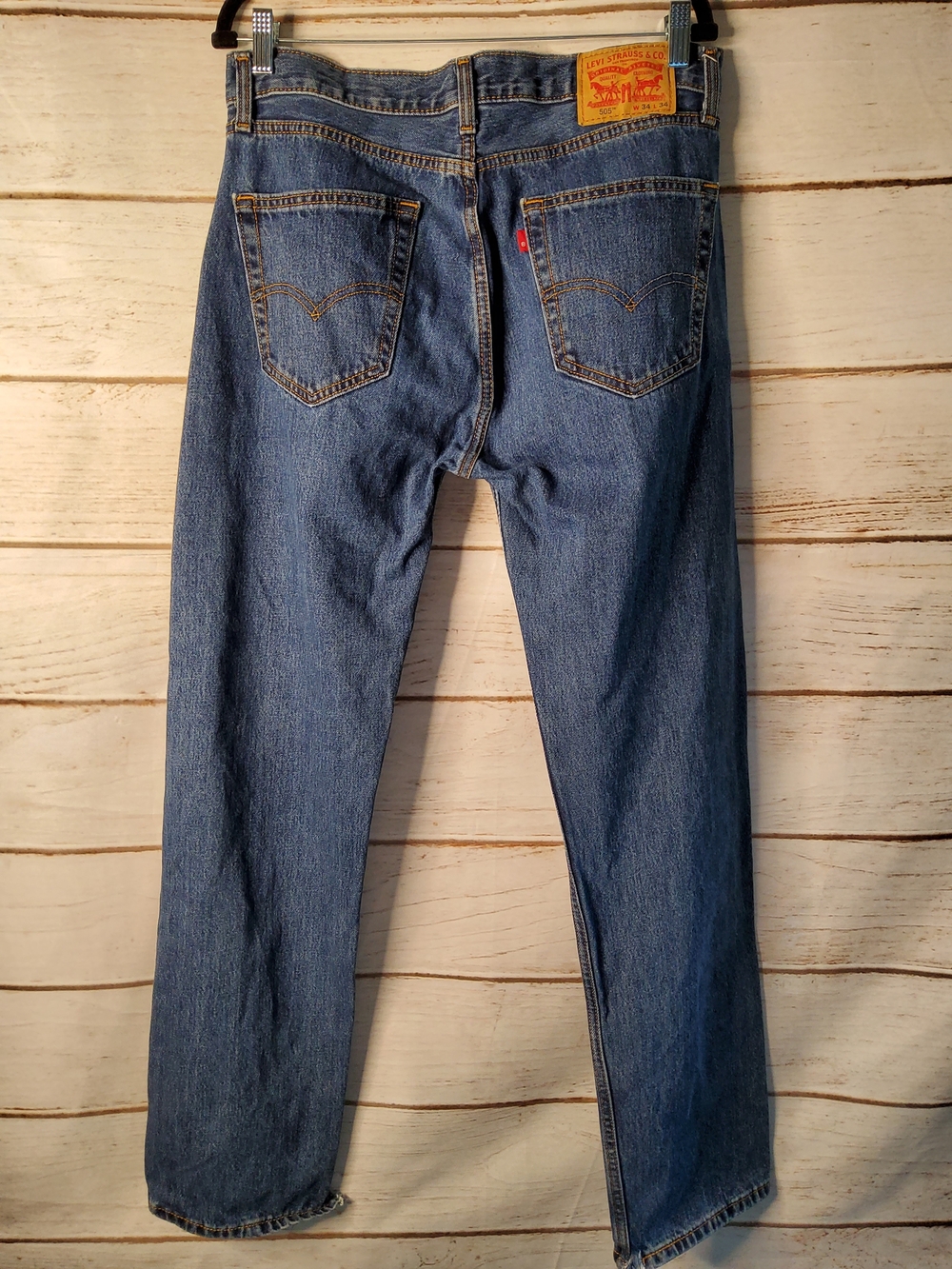 Levi's 505 Men's Straight Fit Blue Denim Jeans - Picture 2 of 9
